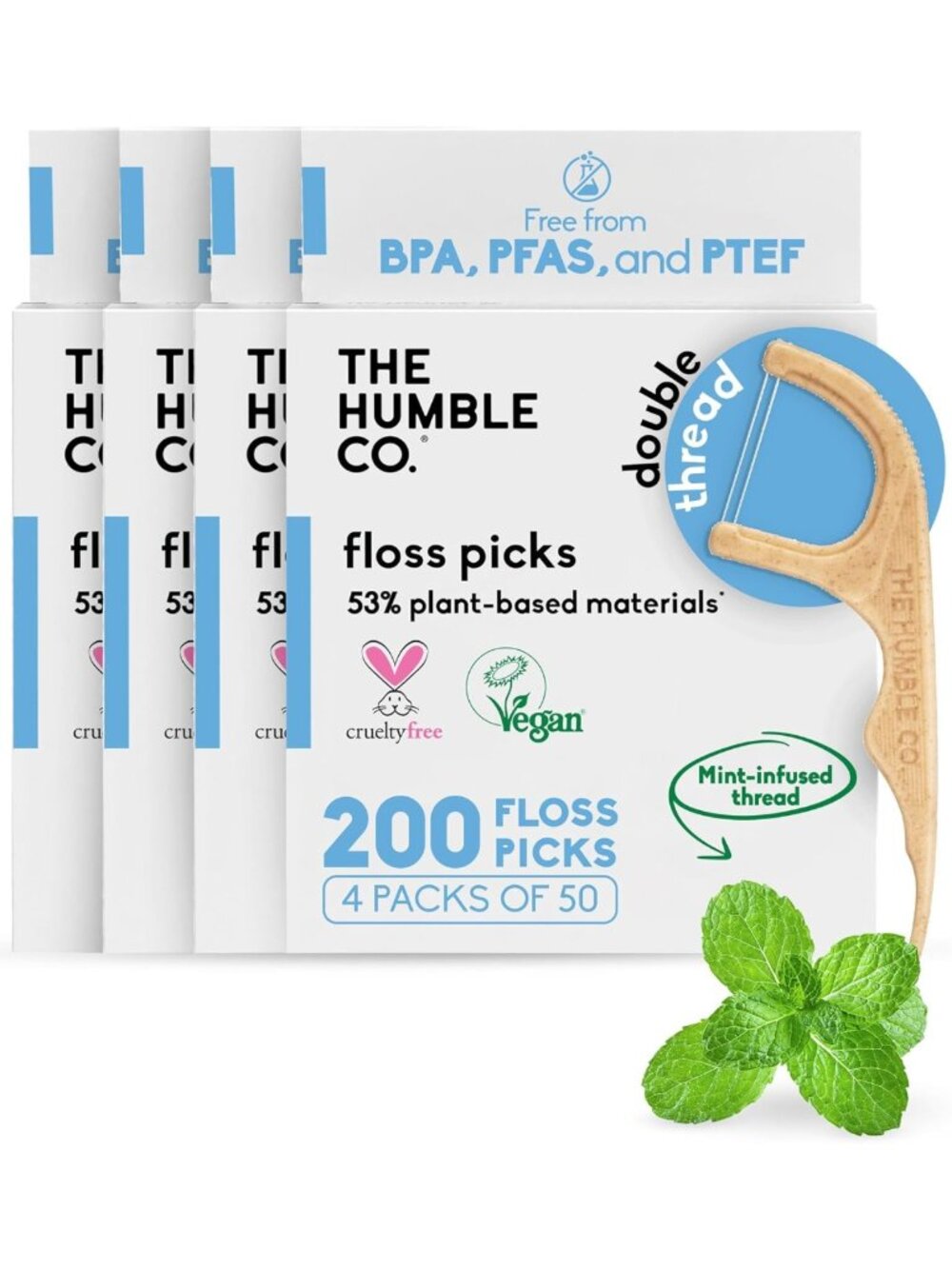 200 Count Dental Floss Picks - Mint Double Thread Flossers for Gum Health & Oral